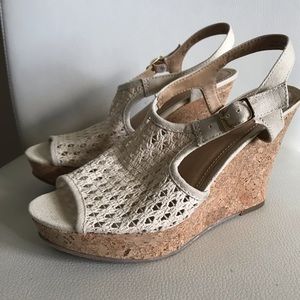Fergalicious “Koreene” Crochet Wedge Sandals (Cream)